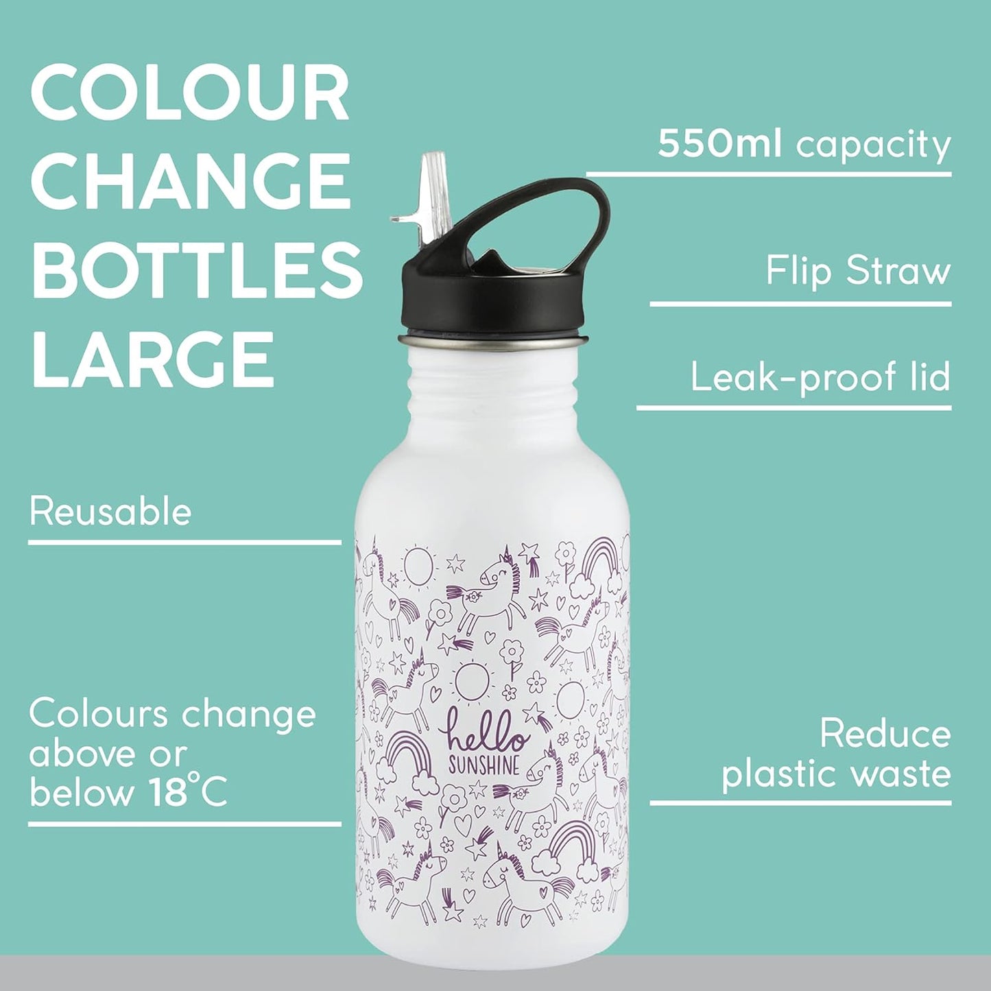 Pure Kids Colour Change Hello Bottle 550Ml